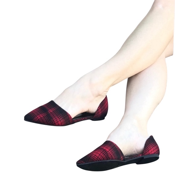 CHINESE LAUNDRY flats red plaid fabric d’Orsay women’s shoes checkered preppy 9 - Picture 4 of 9